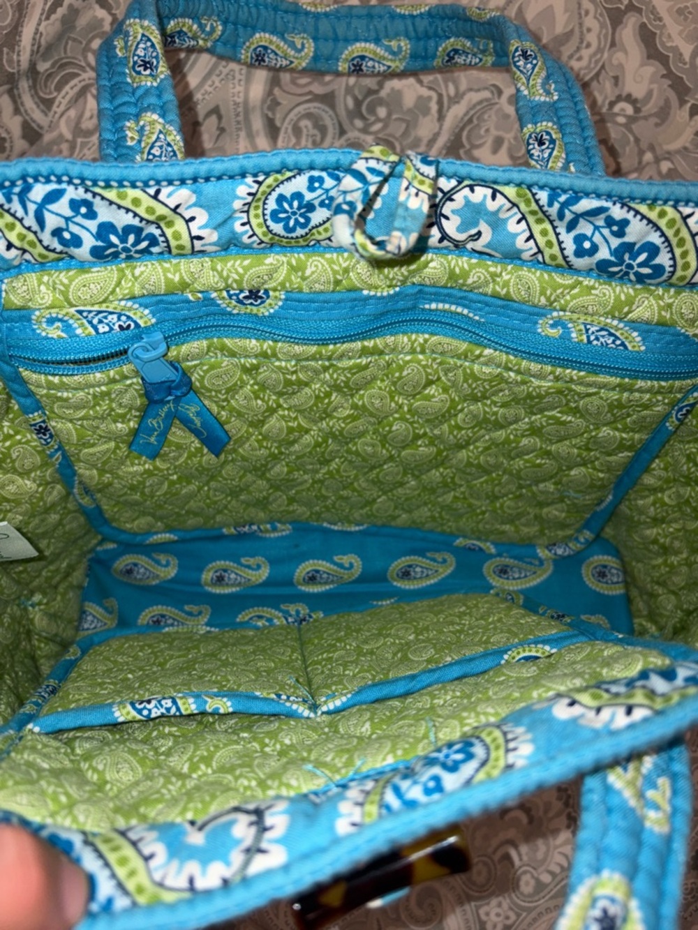 Retired Vera Bradley Bermuda Blue Quilted Tote Bag with Matching ID Holder - Picture 5 of 8